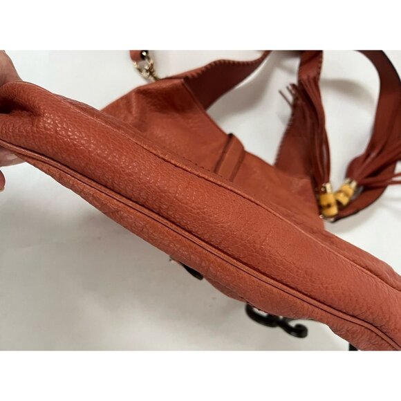 Gucci Womens Jackie Hobo Handbag Orange Calfskin Leather Piston Lock Tassel M - Picture 11 of 12